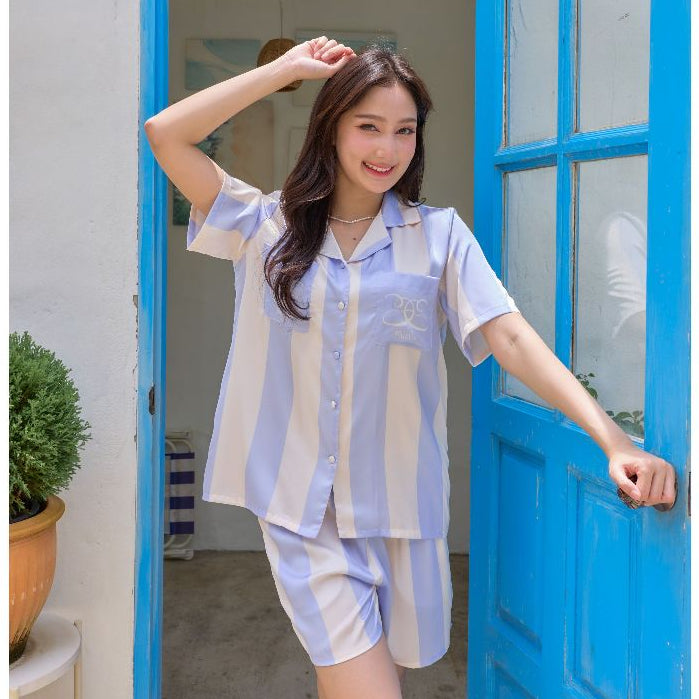 ชุดนอน Muslin Pajamas Silk Satin รุ่นViolet Lines,Jordy Blue (N5133 T5133 N5134 T5134)|ชุดนอนผู้หญิง