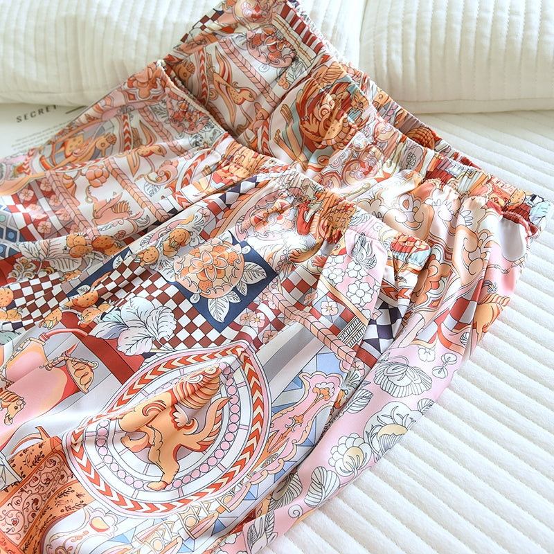 ชุดนอน Muslin Pajamas Silk Satin รุ่น Golden Mosaic (W2181 V2181) | ชุดนอนชุดเที่ยว,ชุดนอนผู้หญิง