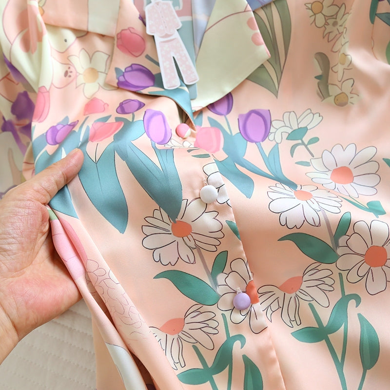 ชุดนอน Muslin Pajamas Silk Satin รุ่น Floral Dreamscape (N5154 T5154) | ชุดนอนผู้หญิง