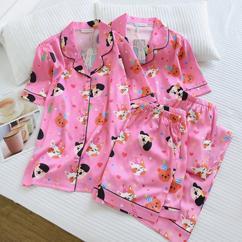 ชุดนอน Muslin Pajamas Silk Satin รุ่น Birthday Buddies (N5156 T5156) | ชุดนอนผู้หญิง