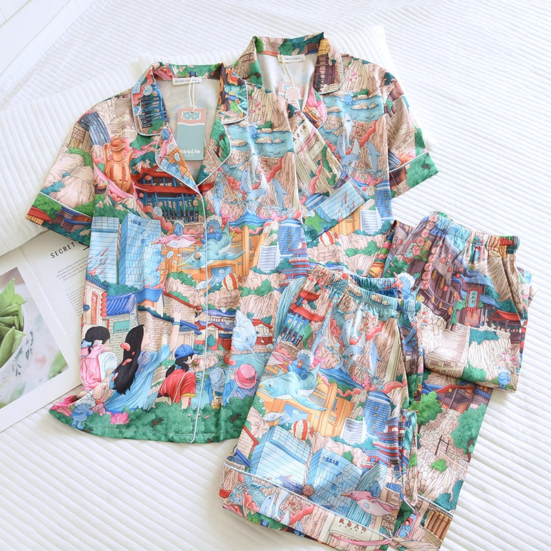 ชุดนอน Muslin Pajamas Silk Satin รุ่น Ocean Fantasy Park (N2180 T2180)  | ชุดนอนผู้หญิง