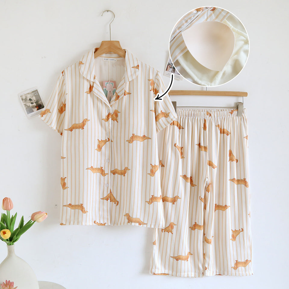 ชุดนอน Muslin Pajamas Organic bamboo รุ่นBrownie Friends(A1036 E1036 B1036)|ชุดนอนมีบรา