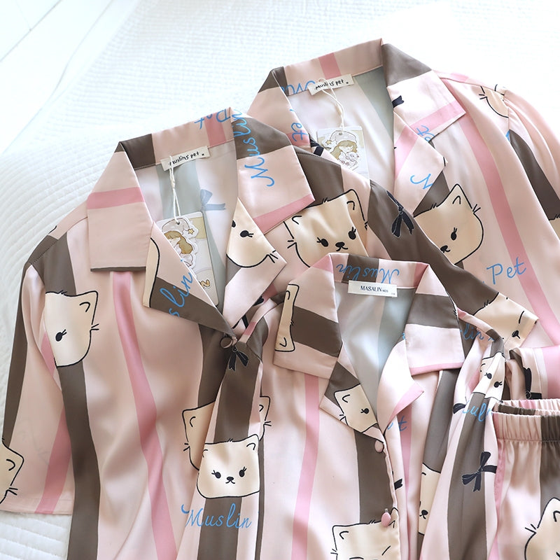 ชุดนอน Muslin Pajamas Silk Satin รุ่น Blush Paws (N5138 T5138 M5138) | ชุดนอนแม่ลูก,ชุดนอนเด็ก,ชุดนอนผู้หญิง