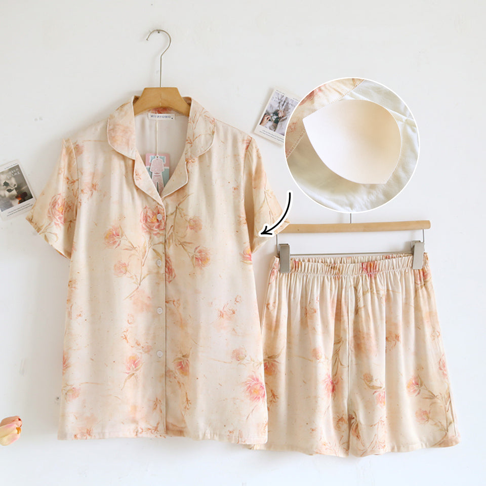 ชุดนอน Muslin Pajamas Organic bamboo รุ่นCotton Flower( A1042 E1042 B1042)|ชุดนอนมีบรา,ชุดนอนผู้หญิง