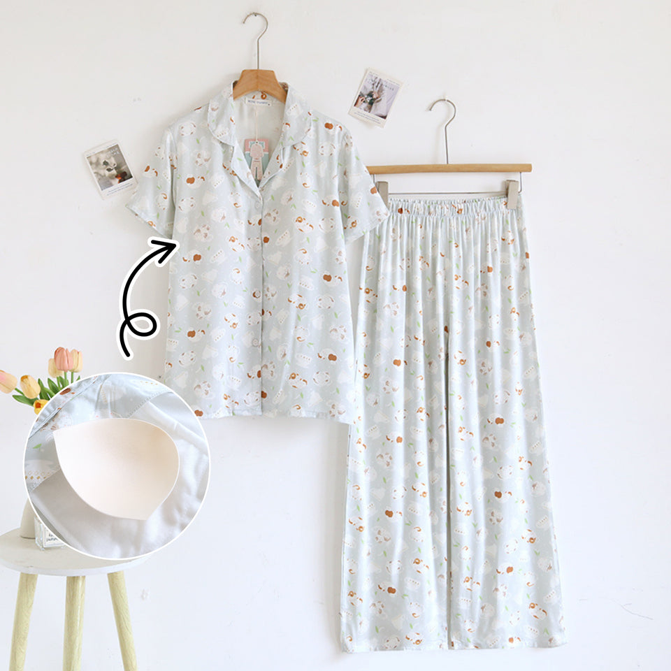 ชุดนอน Muslin Pajamas Organic bamboo รุ่นMilky Cats(A1037 E1037 B1037)|ชุดนอนมีบรา,ชุดนอนผู้หญิง