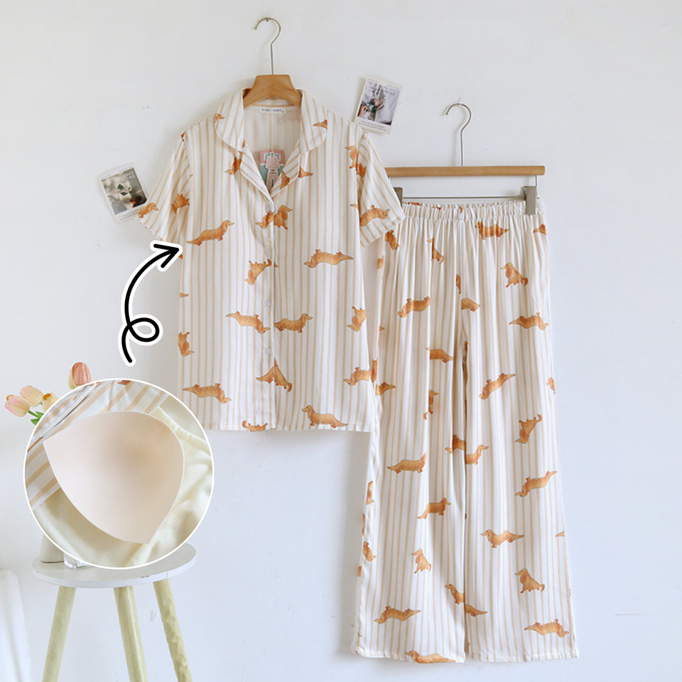 ชุดนอน Muslin Pajamas Organic bamboo รุ่นBrownie Friends(A1036 E1036 B1036)|ชุดนอนมีบรา