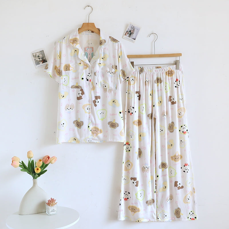 ชุดนอน Muslin Pajamas Organic bamboo รุ่น Pastel Puppy Party (A1048 B1048 E1048) | ชุดนอนผู้หญิง
