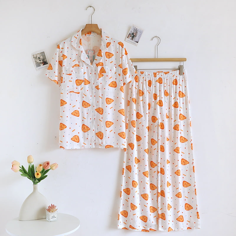 ชุดนอน Muslin Pajamas Organic bamboo รุ่น Pizza buddies (A1049 B1049 E1049) | ชุดนอนผู้หญิง