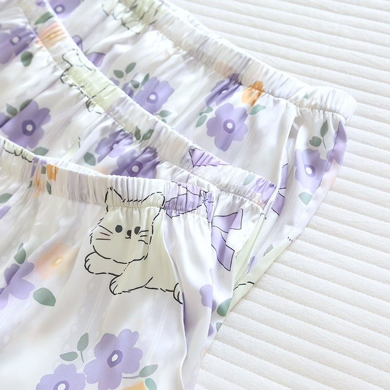 ชุดนอน Muslin Pajamas Silk Satin รุ่น Kitty Lavender (N5161 T5161 K5161) | ชุดนอนผู้หญิง