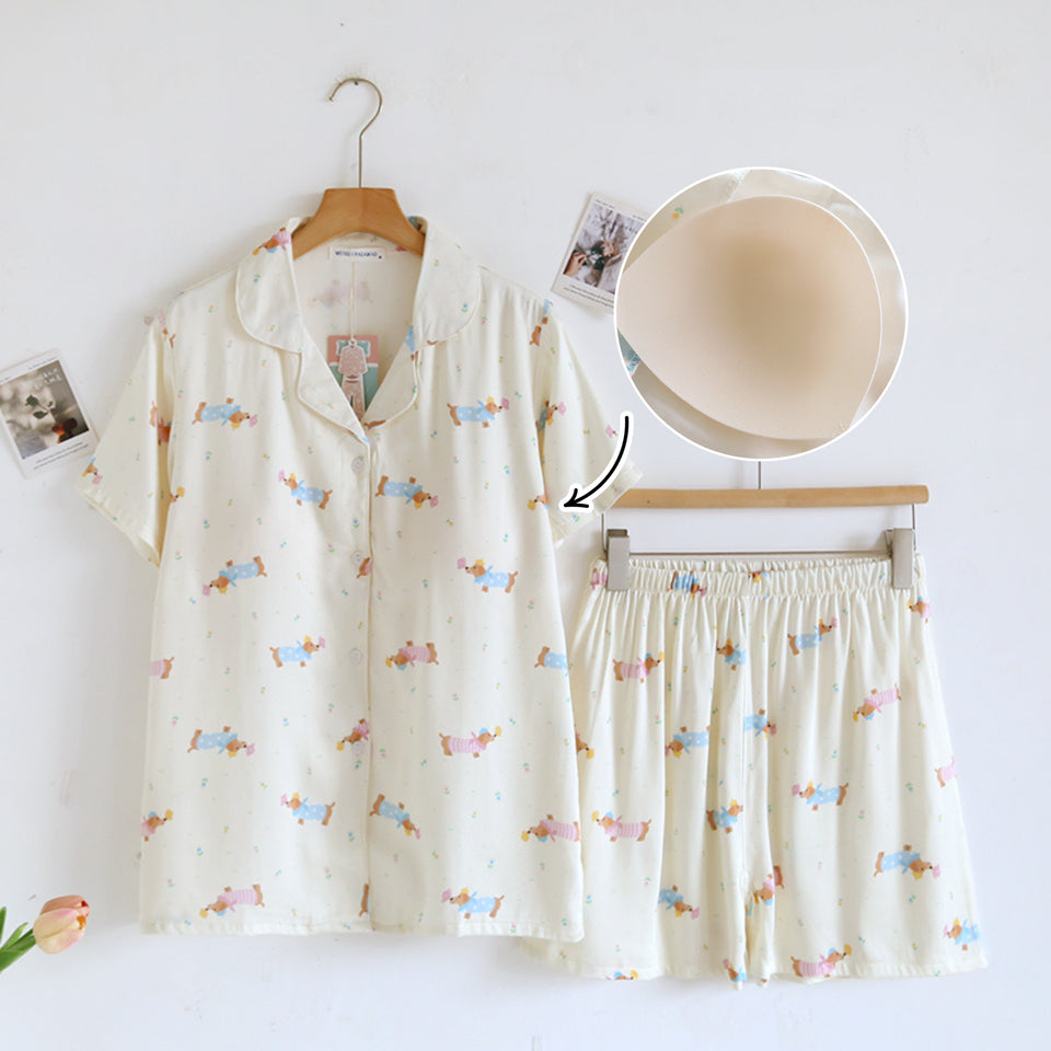 ชุดนอน Muslin Pajamas Organic bamboo รุ่นCheerful Dogs(A1039 E1039 B1039)|ชุดนอนมีบรา,ชุดนอนผู้หญิง