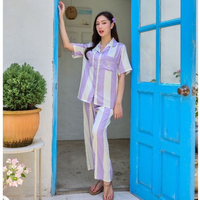 ชุดนอน Muslin Pajamas Silk Satin รุ่นViolet Lines,Jordy Blue (N5133 T5133 N5134 T5134)|ชุดนอนผู้หญิง