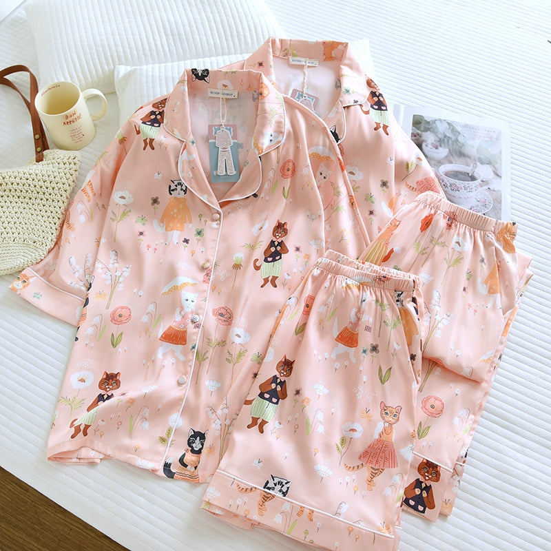 ชุดนอน Muslin Pajamas Silk Satin รุ่น Blossom Companions (W2167 V2167) | ชุดนอนผู้หญิง,ชุดเที่ยว