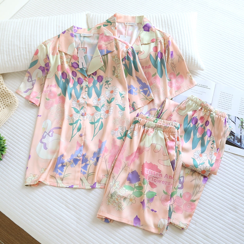 ชุดนอน Muslin Pajamas Silk Satin รุ่น Floral Dreamscape (N5154 T5154) | ชุดนอนผู้หญิง