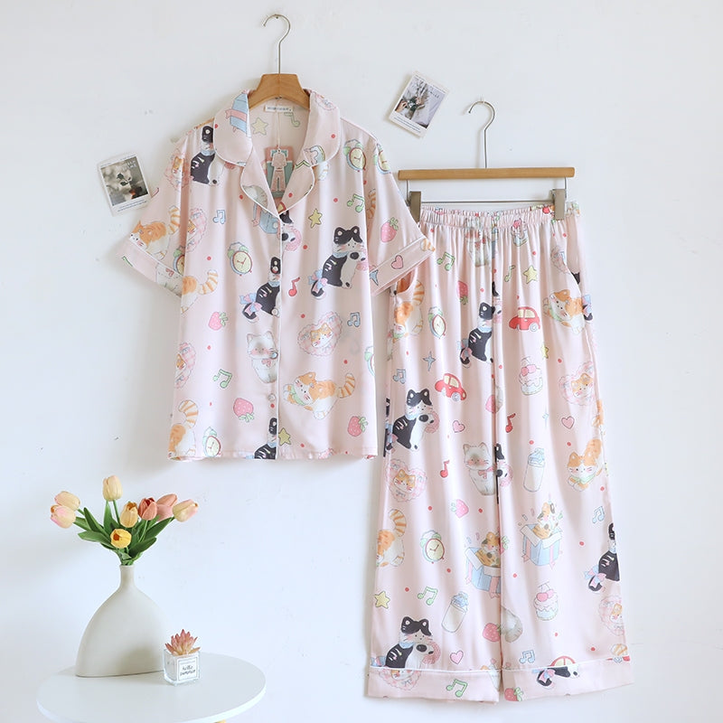 ชุดนอน Muslin Pajamas Silk Satin รุ่น Sweet Kitty Dreams (N5158 T5158 K5158) | ชุดผู้หญิง