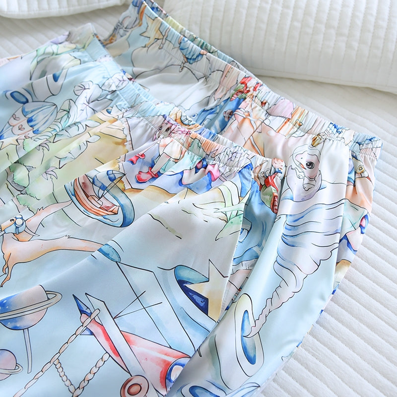 ชุดนอน Muslin Pajamas Silk Satin รุ่น Wonder World Parade (W2184 V2184) | ชุดนอนชุดเที่ยว