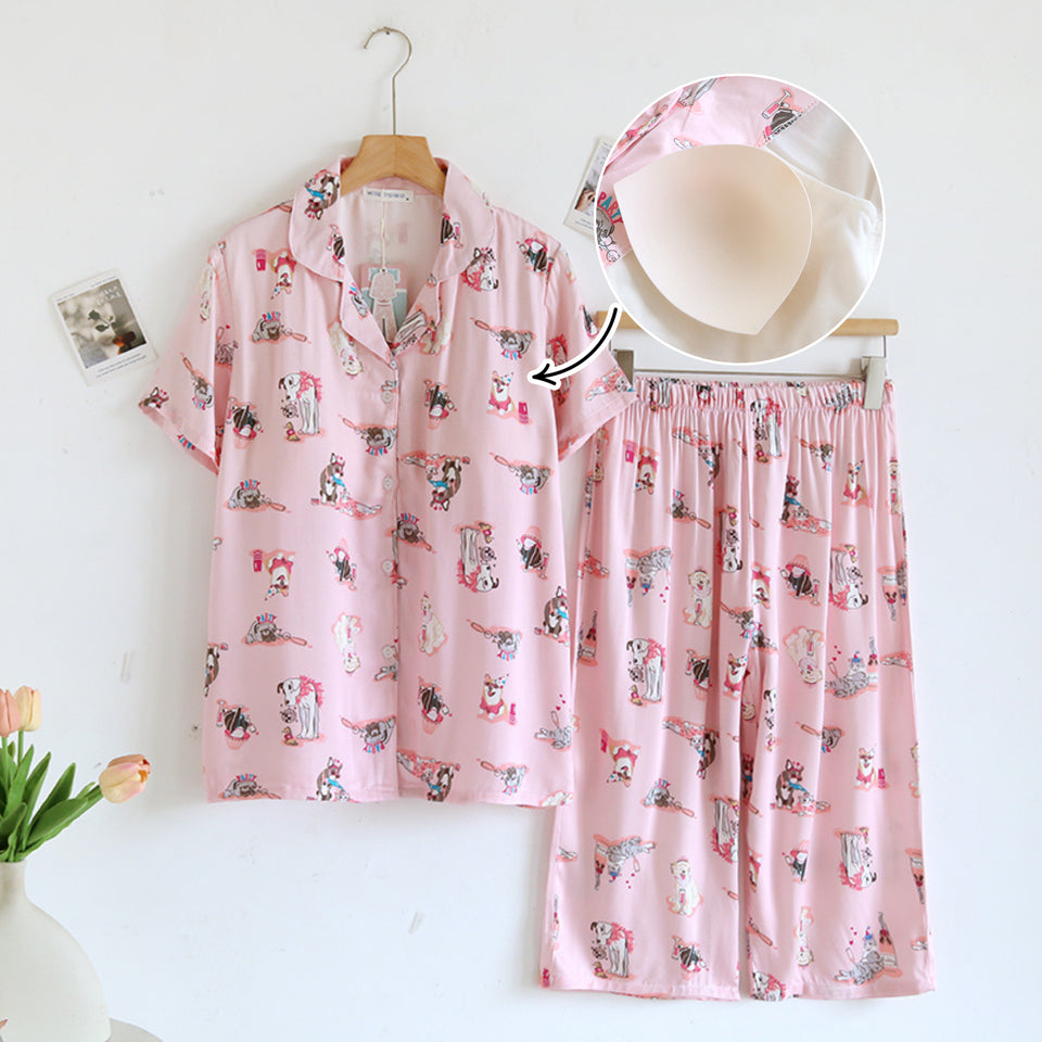 ชุดนอน Muslin Pajamas Organic bamboo รุ่นPlayful Dogs(A1035 E1035 B1035)|ชุดนอนมีบรา,ชุดนอนผู้หญิง
