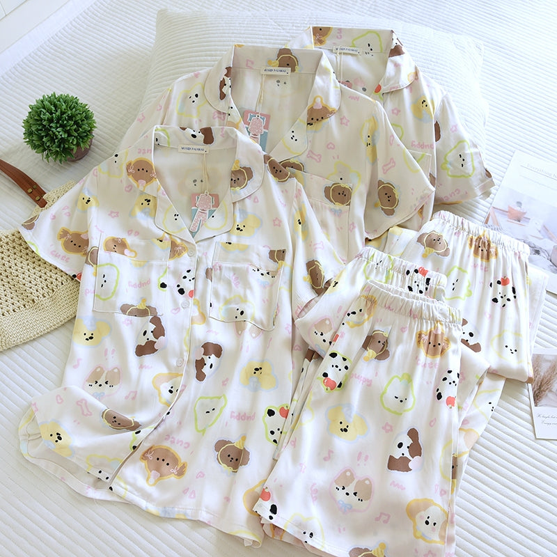 ชุดนอน Muslin Pajamas Organic bamboo รุ่น Pastel Puppy Party (A1048 B1048 E1048) | ชุดนอนผู้หญิง