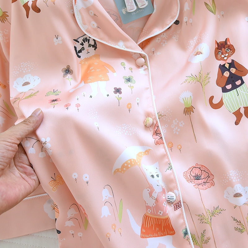 ชุดนอน Muslin Pajamas Silk Satin รุ่น Blossom Companions (W2167 V2167) | ชุดนอนผู้หญิง,ชุดเที่ยว