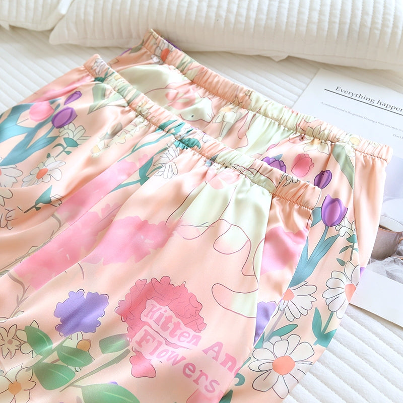 ชุดนอน Muslin Pajamas Silk Satin รุ่น Floral Dreamscape (N5154 T5154) | ชุดนอนผู้หญิง