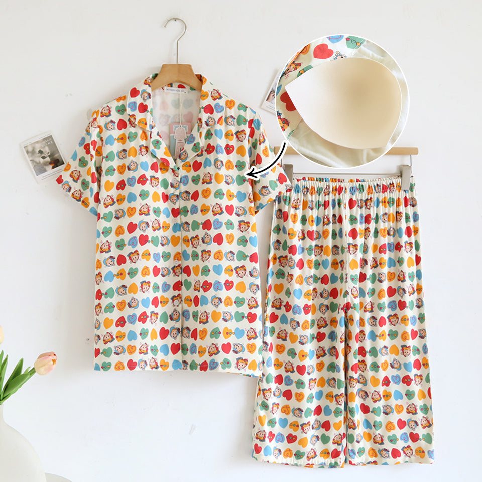 ชุดนอน Muslin Pajamas Organic bamboo รุ่นLovely Faces(A1040 B1040 E1040)|ชุดนอนมีบรา,ชุดนอนผู้หญิง