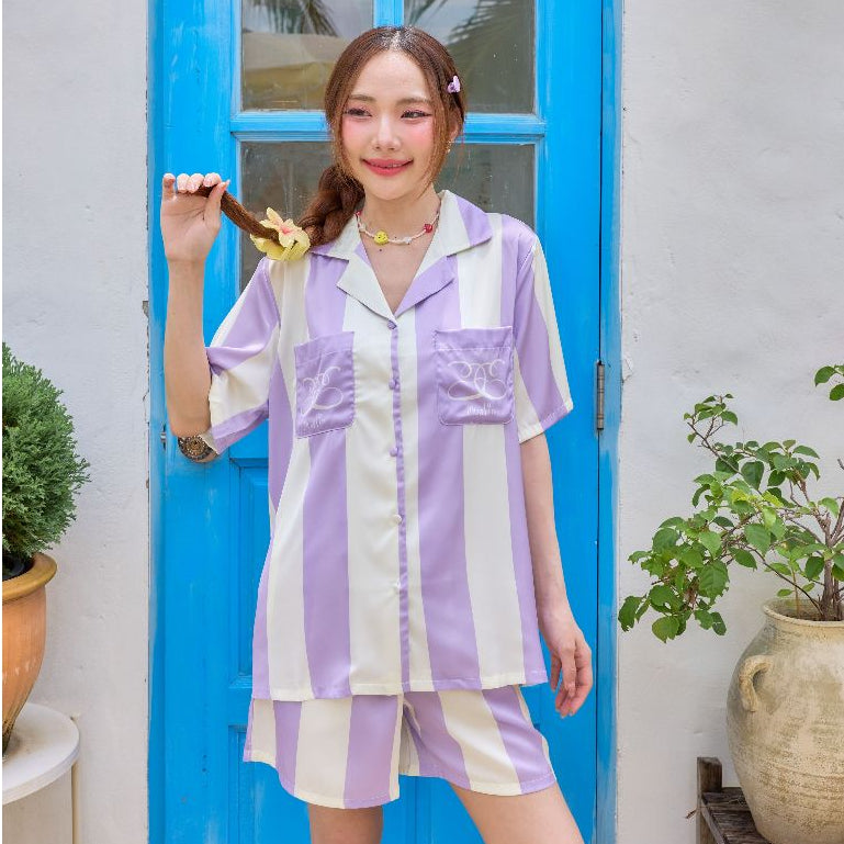 ชุดนอน Muslin Pajamas Silk Satin รุ่นViolet Lines,Jordy Blue (N5133 T5133 N5134 T5134)|ชุดนอนผู้หญิง