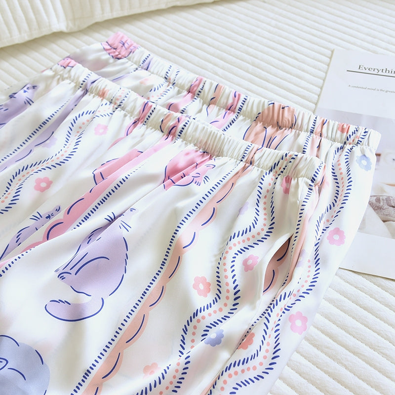 ชุดนอน Muslin Pajamas Silk Satin รุ่น Pastel Purr (N5147 T5147) | ชุดนอนผู้หญิง