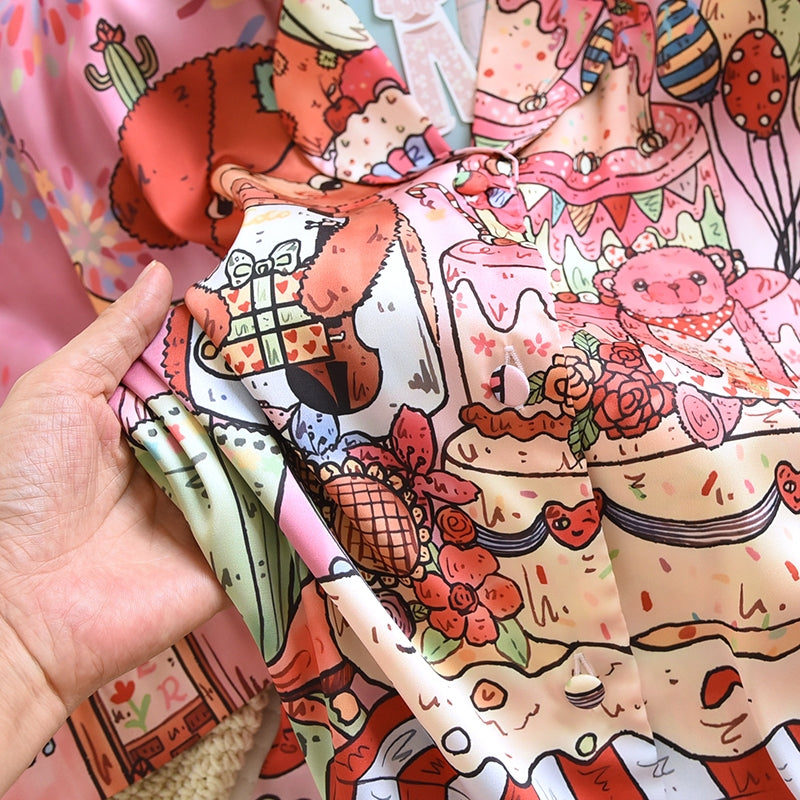 ชุดนอน Muslin Pajamas Silk Satin รุ่น Sweet Bear Bakery (W2175 V2175) |ชุดนอนชุดเที่ยว,ชุดนอนผู้หญิง