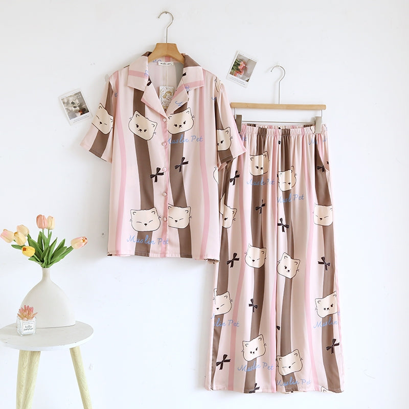 ชุดนอน Muslin Pajamas Silk Satin รุ่น Blush Paws (N5138 T5138 M5138) | ชุดนอนแม่ลูก,ชุดนอนเด็ก,ชุดนอนผู้หญิง