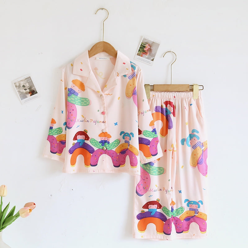 ชุดนอน Muslin Pajamas Silk Satin รุ่น Happy Family (N5127 T5127 M5127) | ชุดนอนผู้หญิง ชุดนอนเด็ก ชุดแม่ลูก