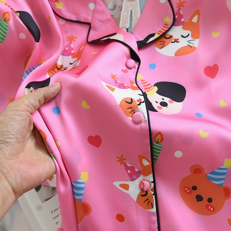 ชุดนอน Muslin Pajamas Silk Satin รุ่น Birthday Buddies (N5156 T5156) | ชุดนอนผู้หญิง