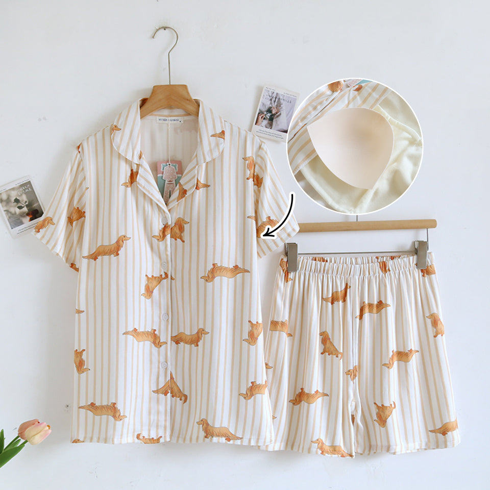 ชุดนอน Muslin Pajamas Organic bamboo รุ่นBrownie Friends(A1036 E1036 B1036)|ชุดนอนมีบรา