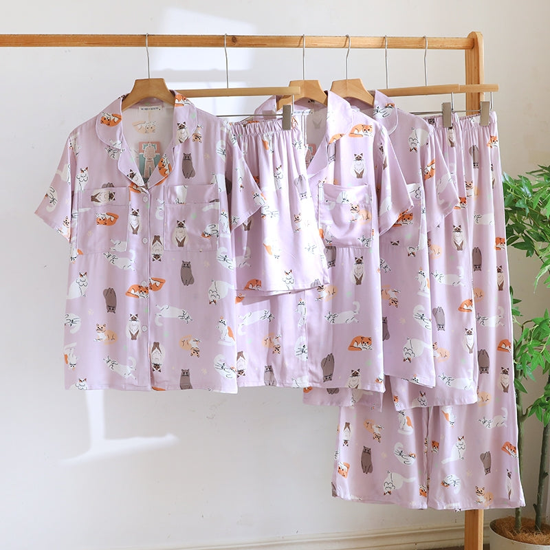 ชุดนอน Muslin Pajamas Organic bamboo รุ่น Meow Me Time (A1058 B1058 E1058) | ชุดนอนผู้หญิง