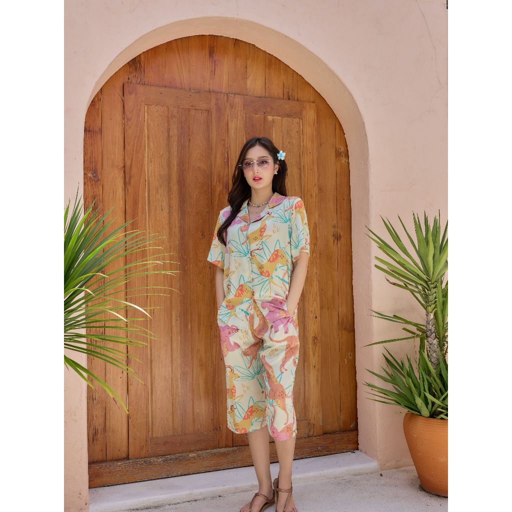 ชุดนอน Muslin Pajamas Silk Satin รุ่นHappy Safari(N5135 T5135 L5135)|ชุดนอนผู้หญิง,ชุดนอนชุดเที่ยว