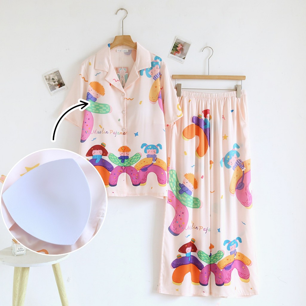 ชุดนอน Muslin Pajamas Silk Satin รุ่น Happy Family (N5127 T5127 M5127) | ชุดนอนผู้หญิง ชุดนอนเด็ก ชุดแม่ลูก