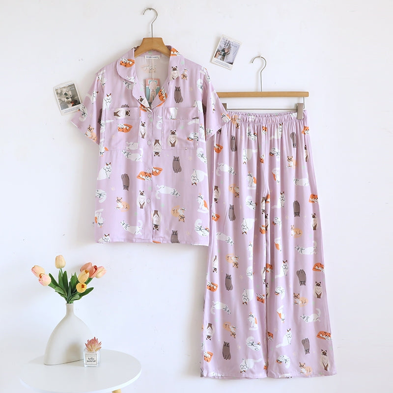 ชุดนอน Muslin Pajamas Organic bamboo รุ่น Meow Me Time (A1058 B1058 E1058) | ชุดนอนผู้หญิง