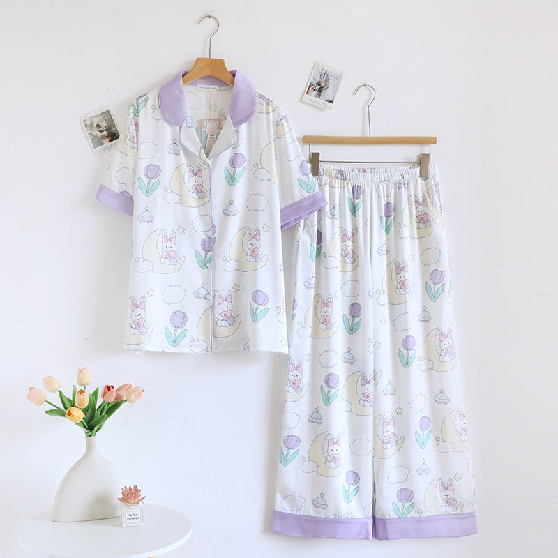 ชุดนอน Muslin Pajamas Silk Satin รุ่น Moon Bunny Dreams (N5142 T5142) | ชุดนอนผู้หญิง