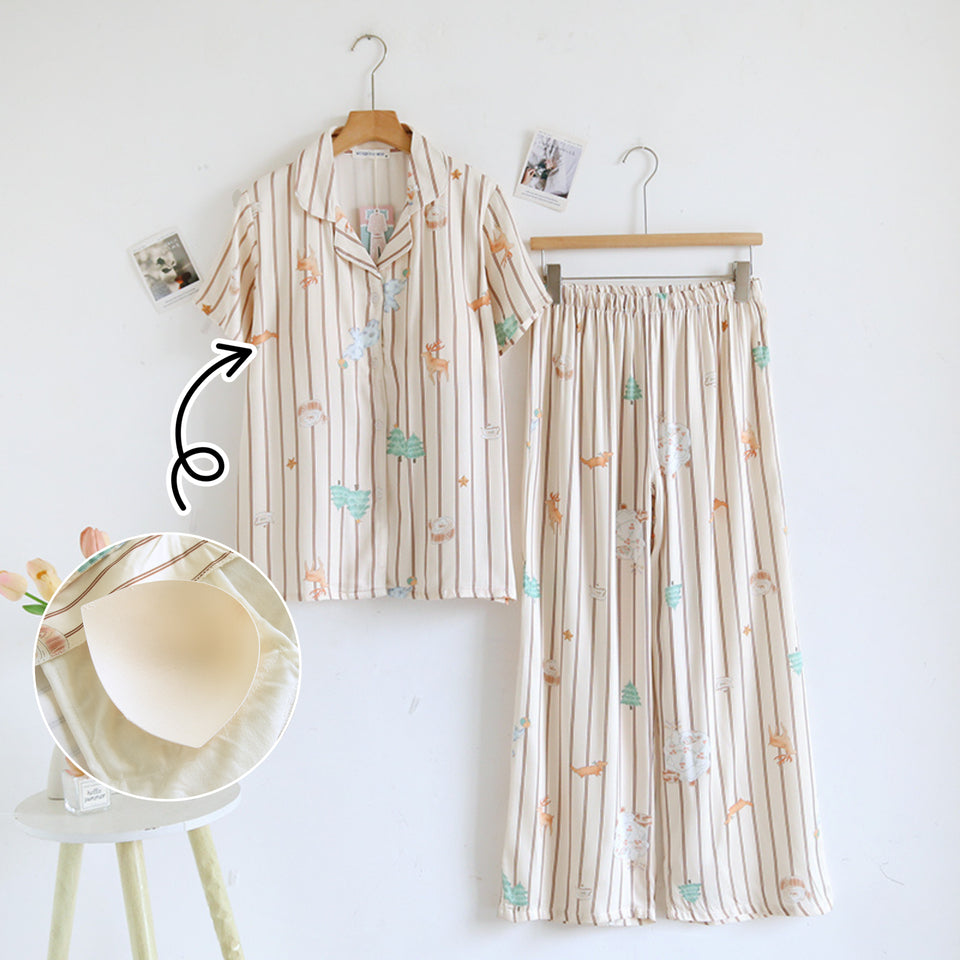 ชุดนอน Muslin Pajamas Organic bamboo รุ่นChirsmas Friends(A1043 E1043 B1043)|ชุดนอนมีบรา