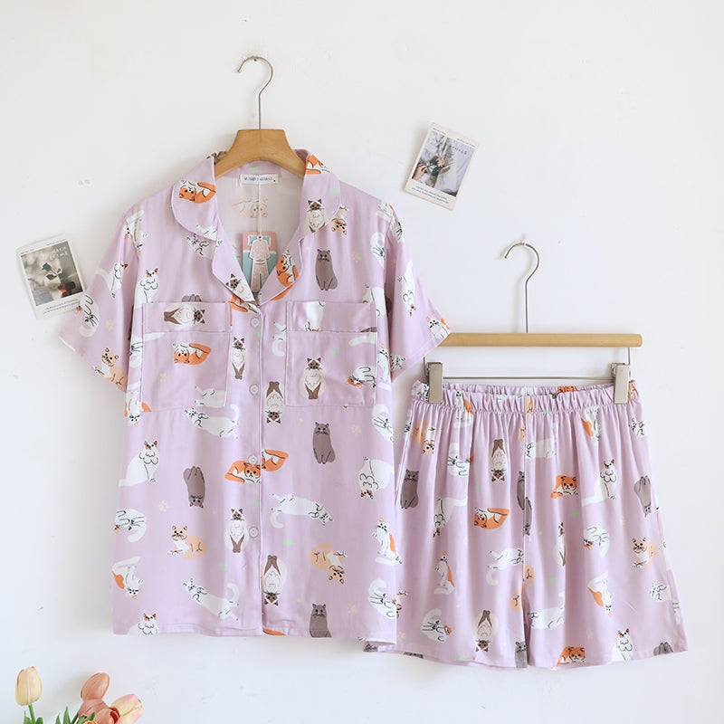 ชุดนอน Muslin Pajamas Organic bamboo รุ่น Meow Me Time (A1058 B1058 E1058) | ชุดนอนผู้หญิง