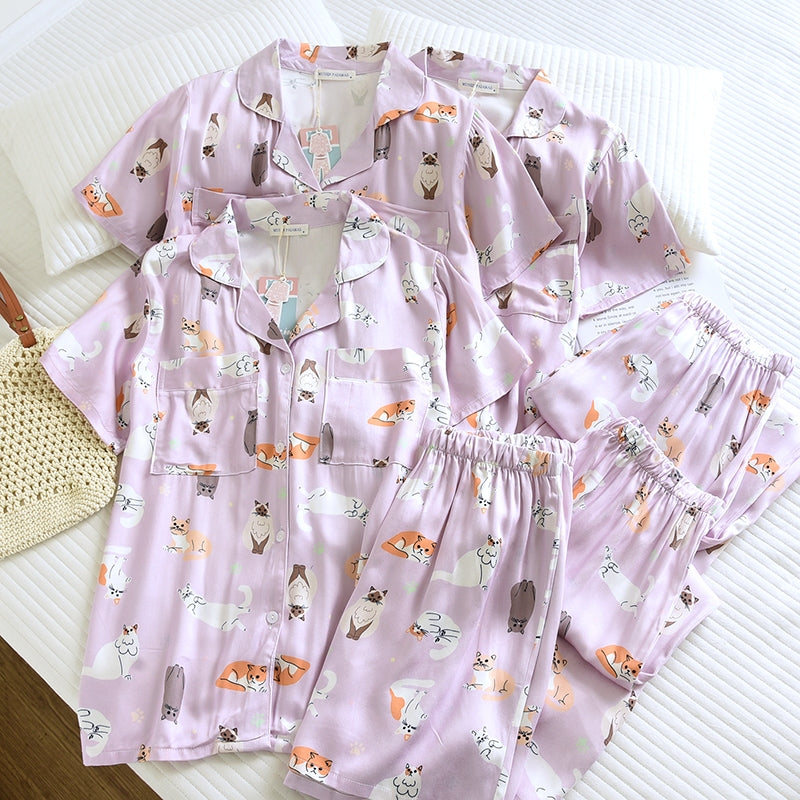 ชุดนอน Muslin Pajamas Organic bamboo รุ่น Meow Me Time (A1058 B1058 E1058) | ชุดนอนผู้หญิง
