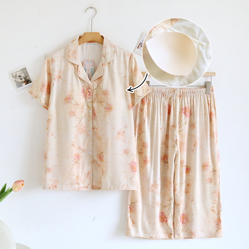 ชุดนอน Muslin Pajamas Organic bamboo รุ่นCotton Flower( A1042 E1042 B1042)|ชุดนอนมีบรา,ชุดนอนผู้หญิง