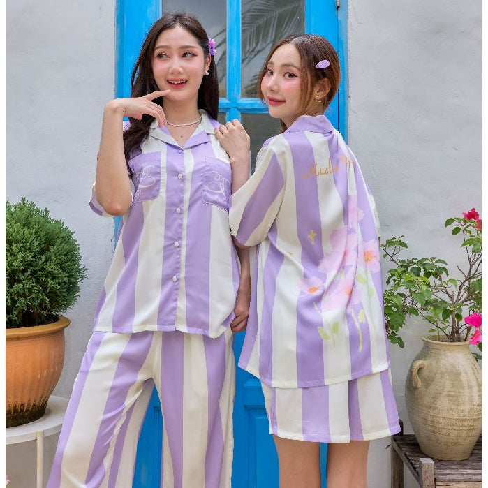 ชุดนอน Muslin Pajamas Silk Satin รุ่นViolet Lines,Jordy Blue (N5133 T5133 N5134 T5134)|ชุดนอนผู้หญิง