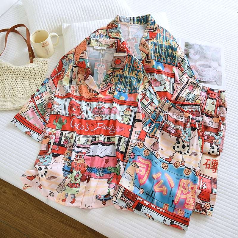 ชุดนอน Muslin Pajamas Silk Satin รุ่น Coco Family (W2176 V2176) | ชุดนอนชุดเที่ยว,ชุดนอนผู้หญิง