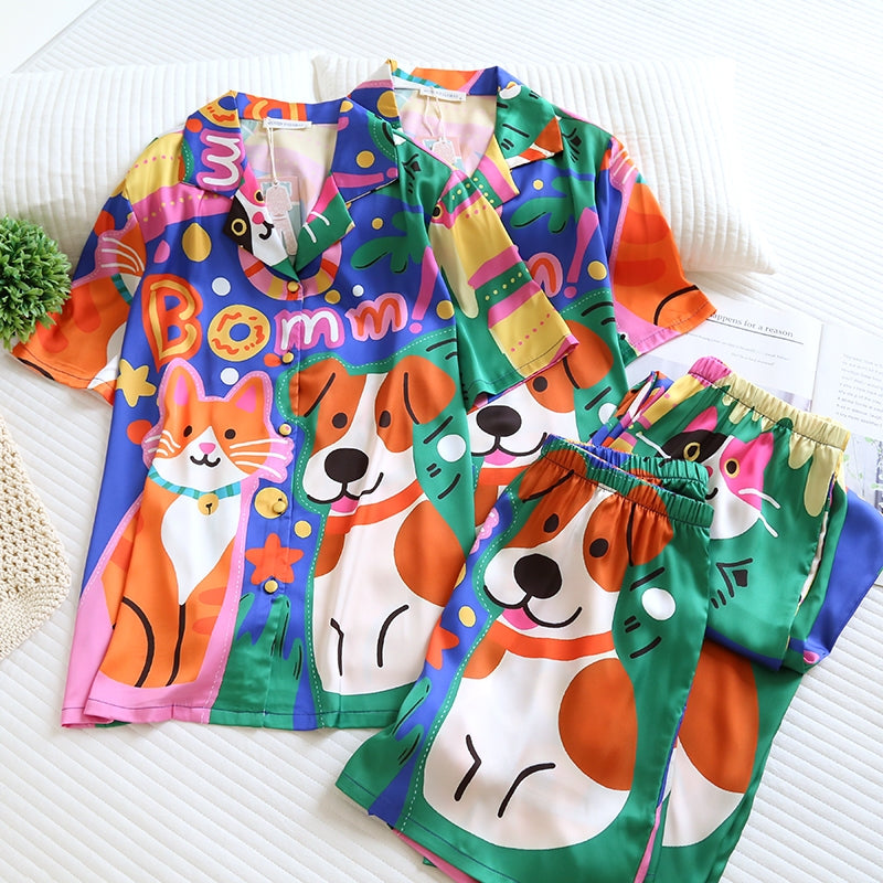 ชุดนอน Muslin Pajamas Silk Satin รุ่น Bright Buddy Boom (N5149 T5149) | ชุดนอนชุดเที่ยว,ชุดผู้หญิง