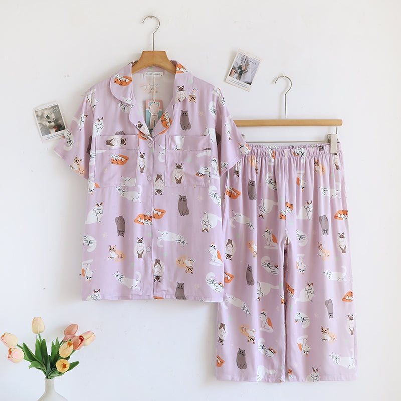 ชุดนอน Muslin Pajamas Organic bamboo รุ่น Meow Me Time (A1058 B1058 E1058) | ชุดนอนผู้หญิง