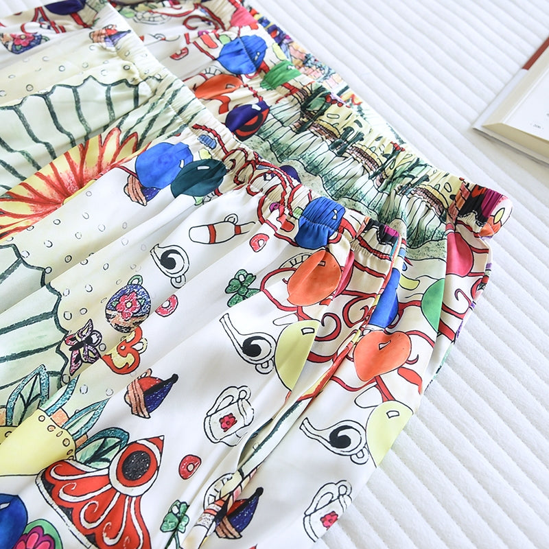 ชุดนอน Muslin Pajamas Silk Satin รุ่น Lucky Cat of Brightness (W2177 V2177) | ชุดนอนชุดเที่ยว