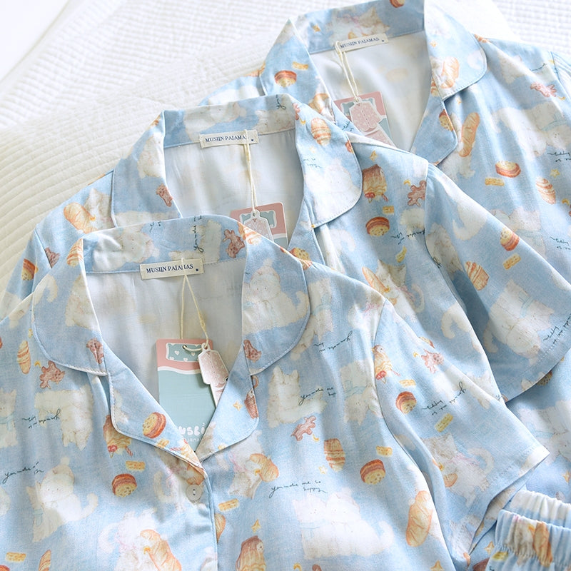 ชุดนอน Muslin Pajamas Organic bamboo รุ่นPony Cafe(A1038 E1038 B1038)|ชุดนอนมีบราในตัว,ชุดนอนผู้หญิง
