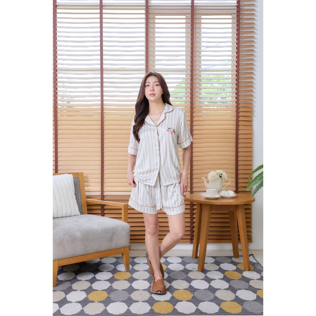 ชุดนอน MuslinPajamas CollectionMuslinPetรุ่นLight Gray Stripes (N3238 T3238 Y3238 Y3239 M3238)|ชุดนอนครอบครัว