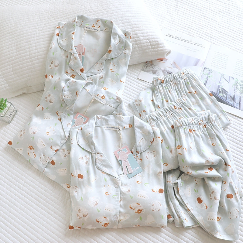 ชุดนอน Muslin Pajamas Organic bamboo รุ่นMilky Cats(A1037 E1037 B1037)|ชุดนอนมีบรา,ชุดนอนผู้หญิง