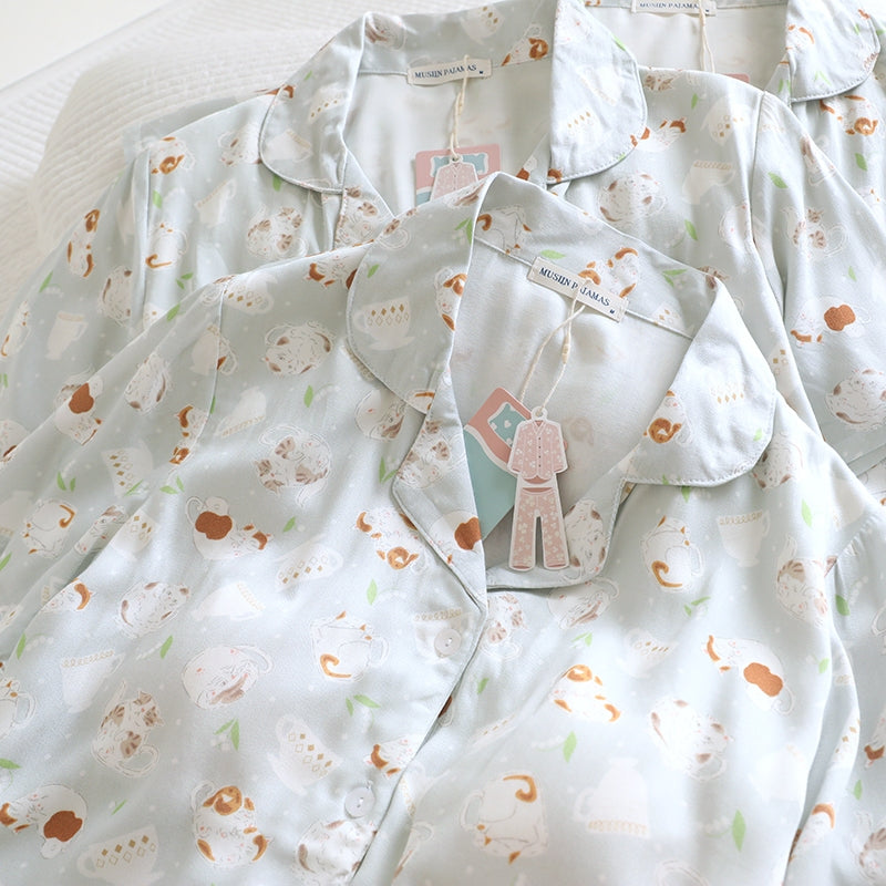 ชุดนอน Muslin Pajamas Organic bamboo รุ่นMilky Cats(A1037 E1037 B1037)|ชุดนอนมีบรา,ชุดนอนผู้หญิง