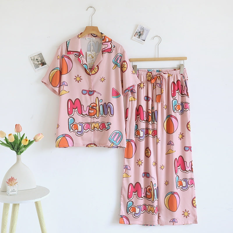 ชุดนอน Muslin Pajamas Muslin Pet รุ่น Summer Meowcation (T3251 T3252) | ชุดนอนชุดเที่ยว